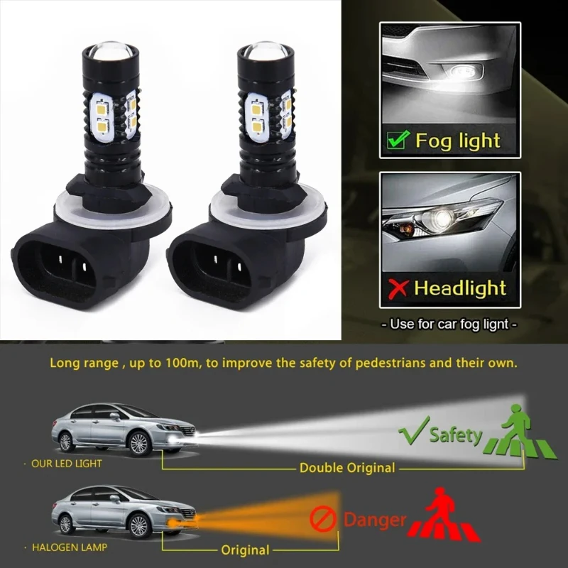 

H27 LED 881 LED bulbs H27W2 2400 lumens 12V car fog lights, H27W/2 H27W driving lights, automatic