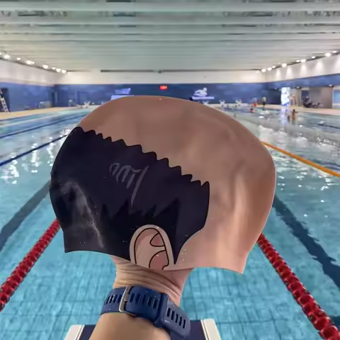 Funny Bald Head Swim Cap - Mediterranean Print Silicone Swimming Hat for Cosplay &amp; Pools (Unisex, Waterproof, Anti-Slip)