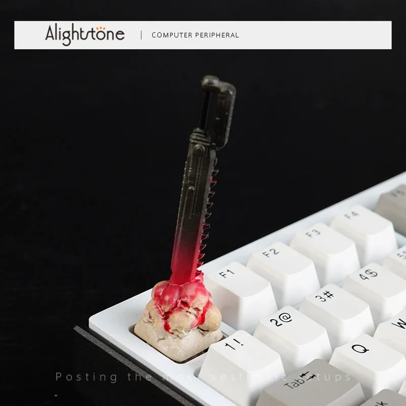 Chainsaw Skull 3D Artisan Keycaps Resin Custom Keyboard Caps Handmade Creative Key Caps for Mechanical Keyboard Accessories