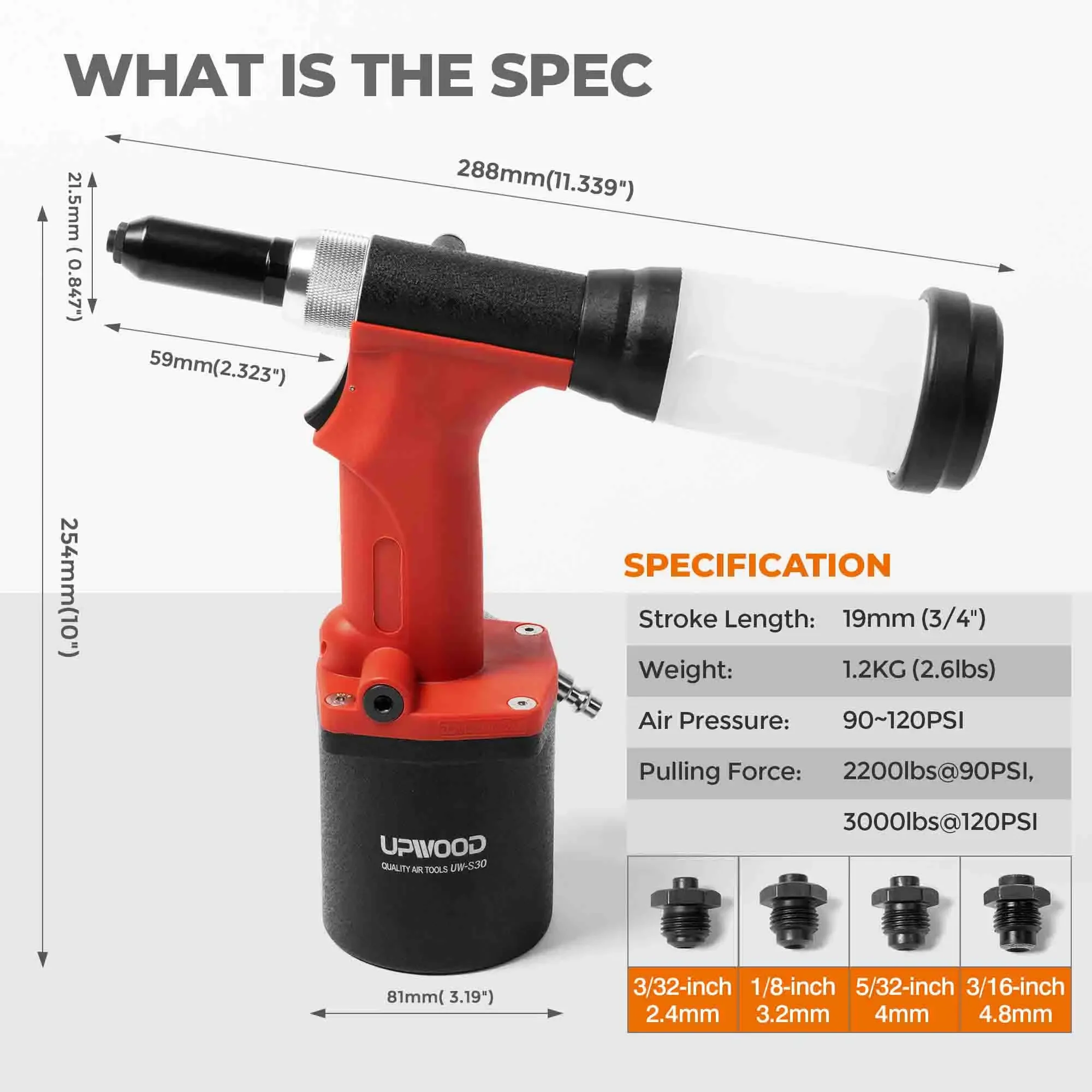 UPWOOD Air Hydraulic Riveter  With Spiketail Collection Cup,Air Blind Rivet for Body Panels Furniture and Decorations