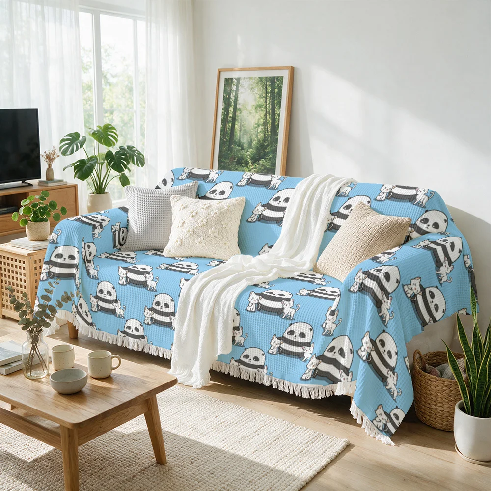 Adorable Panda Print Throw Blanket Couch Sofa Bed Decor Cozy Plush Knit Throw Pillow Cover for Modern Home Gift