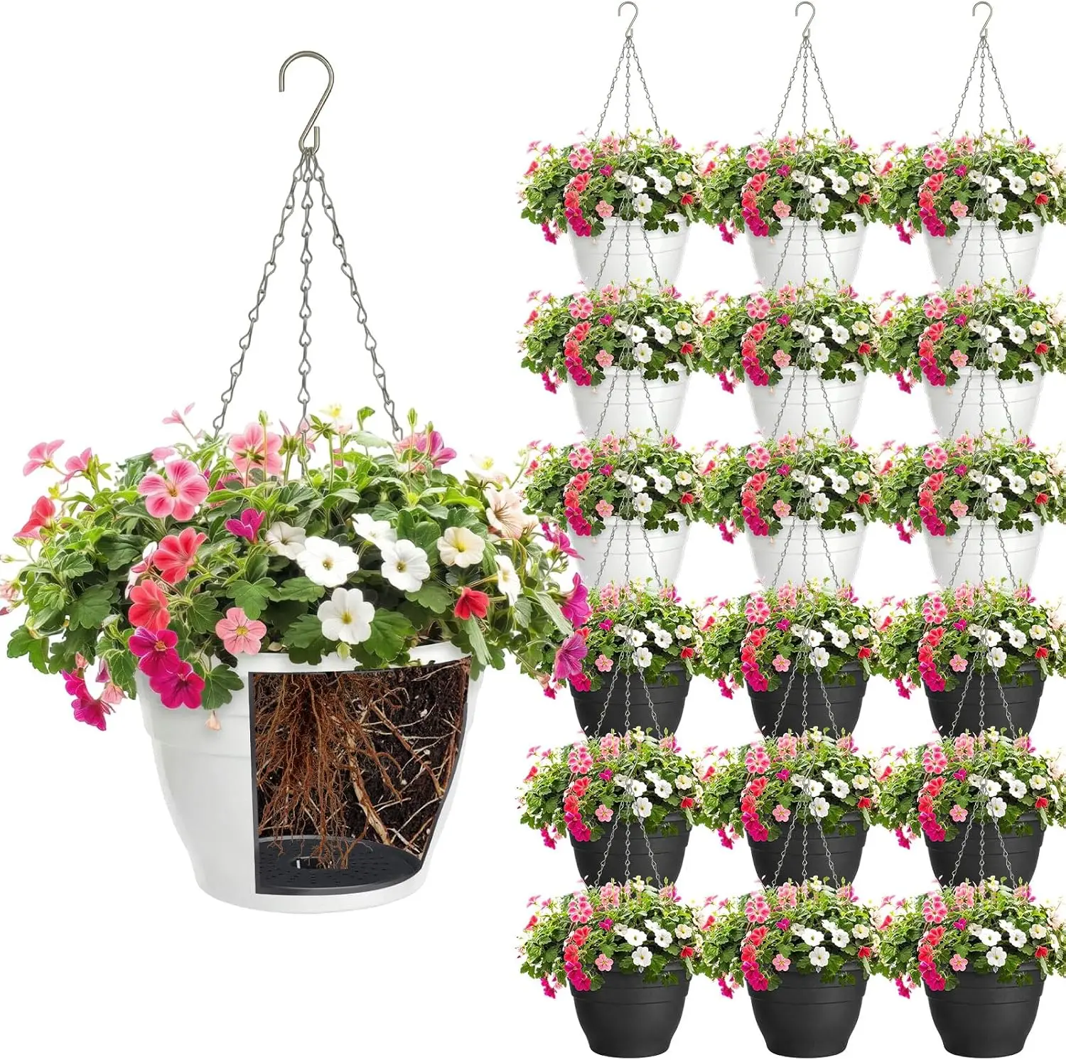 20 Pcs Hanging Planters (10") Plastic with Self Watering for Indoor, Outdoor, Balcony, Garden, Patio, Porch Plants