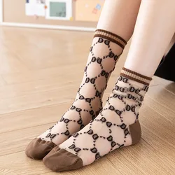 Calcetines de tubo medio de cristal para mujer, medias finas y transpirables de seda de vidrio japonés, Moda de Primavera y verano, 5 pares por juego