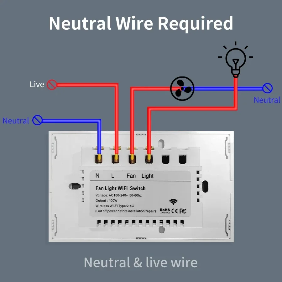 WiFi Ceiling Fan Light Switch Module Tuya Smart Interruptor Require Neutral Wire Adjust Speed Alexa Google Home Voice Control