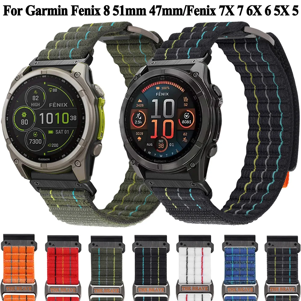 Sport Nylon Loop Band For Garmin Fenix 8 51mm 47mm/Fenix 7 7X Pro/Fenix 6 6X Pro 5 5X Plus/Fenix E Breathable Braided Straps