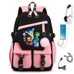 New Inside Out 2 Backpacks USB Cartoon Printed Boys Girls School Bag Students Bookbag Teens Women Mochila Escolar