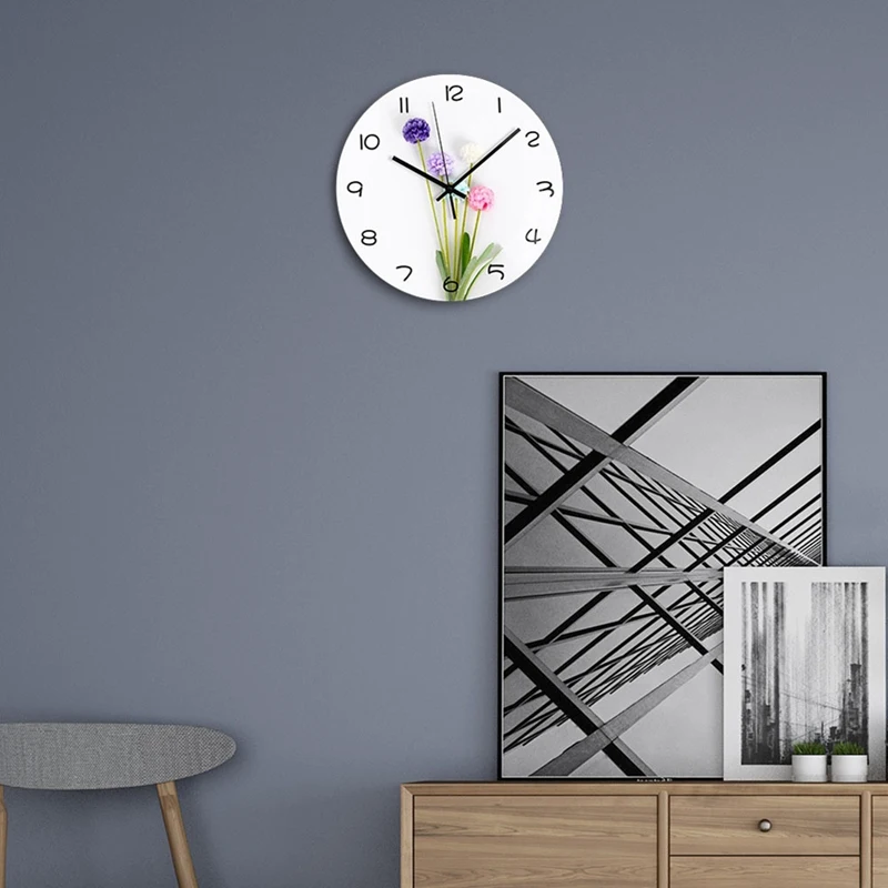 1 Piece Flower Design Wall Clock As Shown Tempered Glass For Kitchen Wall Art Wall Clock Wall Decoration Clock