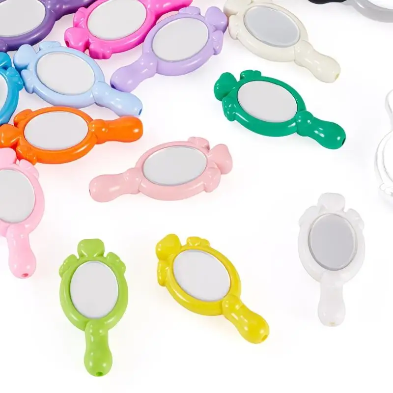 5/10/20pcs Mini Cartoon Handheld Mirrors Straight Hole Beads DIY Jewelry Garment Pendant Accessory Dollhouse Decor