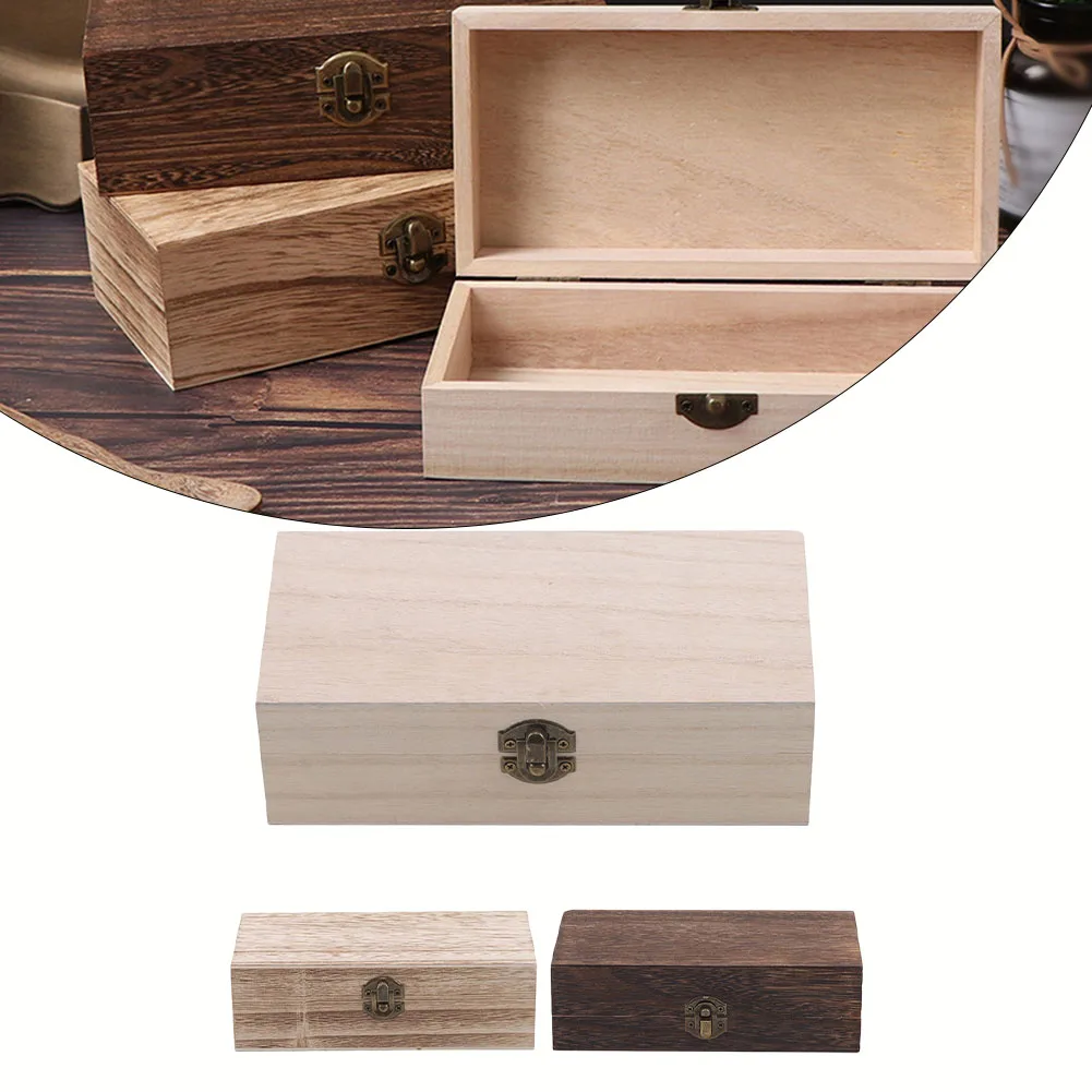 1pc Wooden Storage Box For Jewelry Coffee Beans Rectangular Sealed Storage Box With Retro Buckle Clamshell Wooden Box Tool