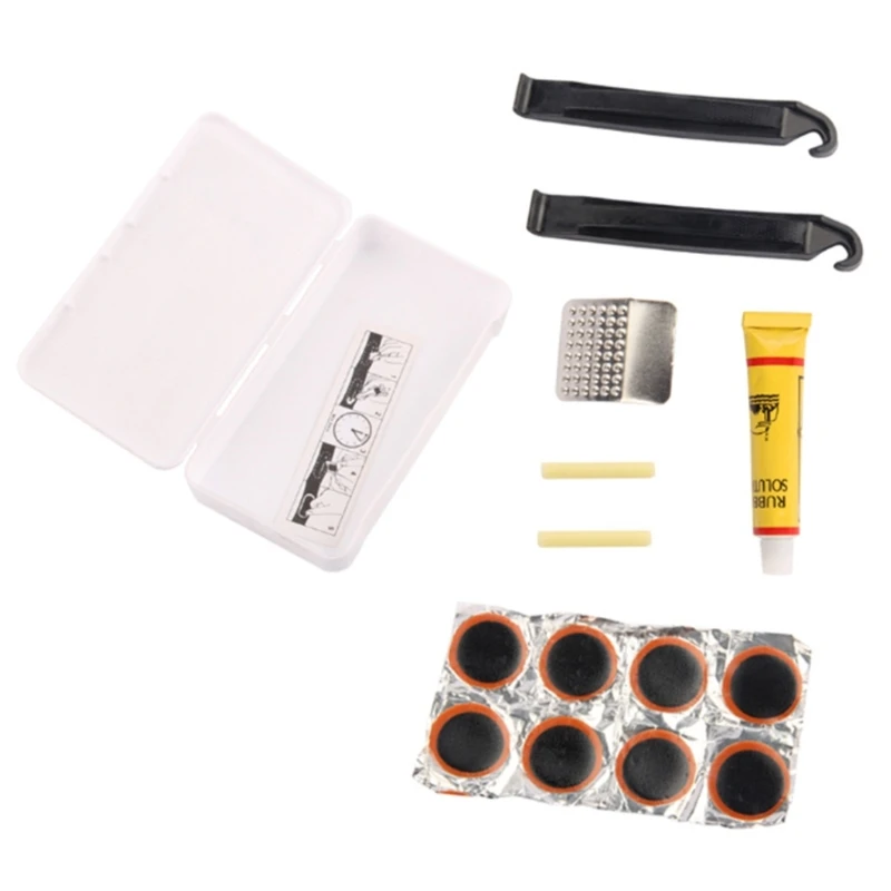 Bike Tyre Repair Tool Set, Tire Puncture Patches with Levers, Metal Rasps for Road Bikes