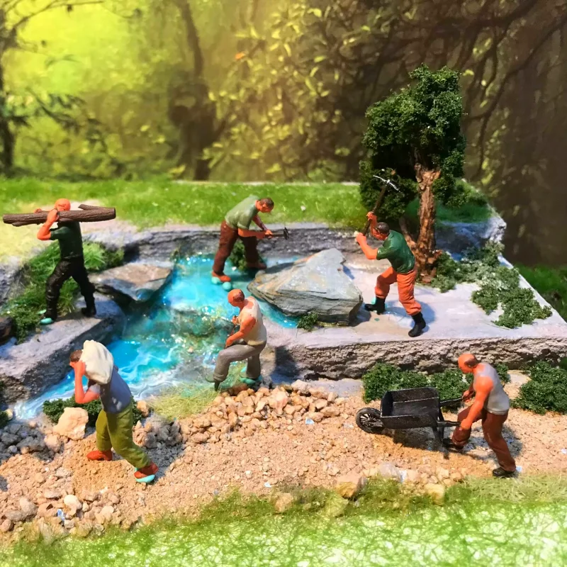 1/64 Scale Sandbox Miniature Landscape Figurines: Miner, Migrant Worker, Railway Worker, Engineering Personnel Resin Figurines