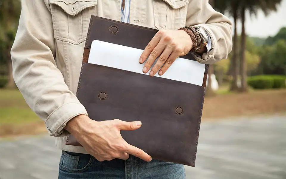 Echtes Leder Laptoptasche für MacBook Air 13 M1 M2 M3 M4 MacBook Pro 14 15 16 Hülle Abdeckung Männer Notebook Computer Tragetasche – Detail 8