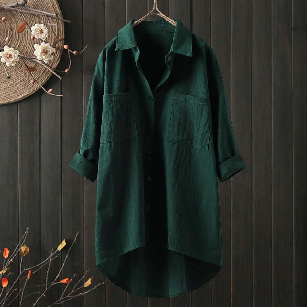 New Loose Button Blouses Plus Size Women Casual Tee Long Sleeve Solid Color Long Shirts Korean Fashion Elegant T-Shirt