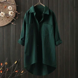 New Loose Button Blouses Plus Size Women Casual Tee Long Sleeve Solid Color Long Shirts Korean Fashion Elegant T-Shirt