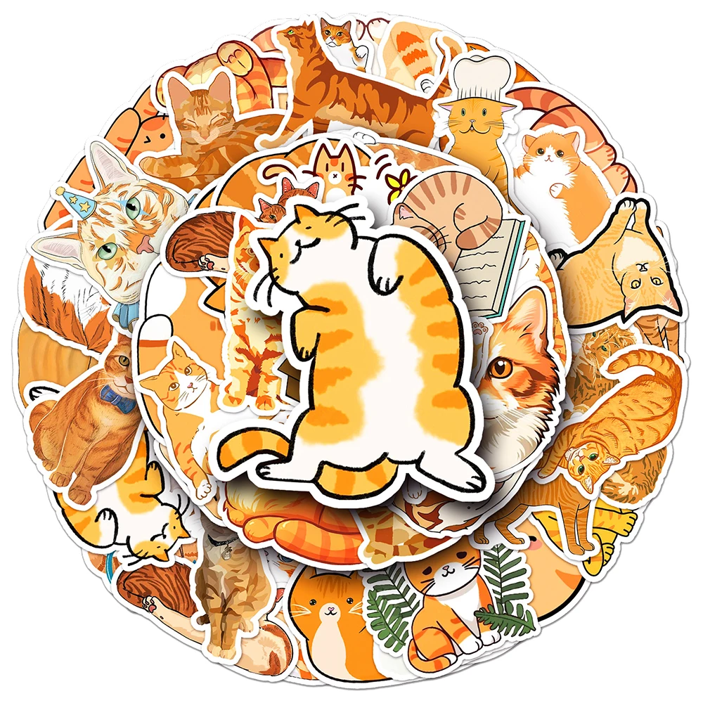 

10/30/50pcs Cute Orange Cat Cartoon Graffiti Stickers Aesthetic DIY Suitcase Laptop Guitar Skateboard Decoration Sticker Toys