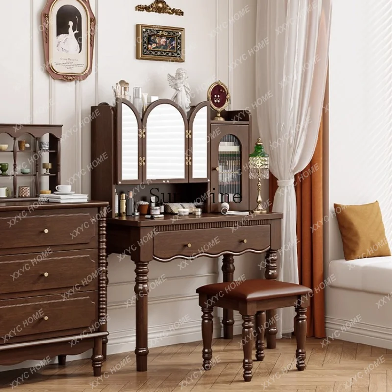 X-S retro solid wood dresser desk integrated antique makeup storage cabinet GH