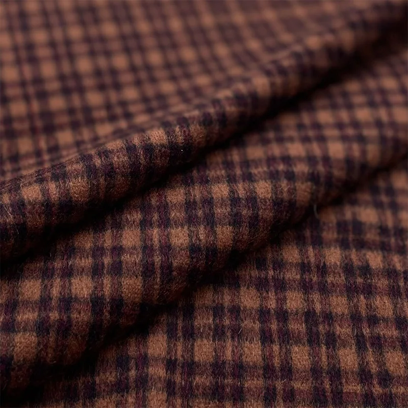 Purple-red-brown contrast plaid smooth wool fabric Autumn and winter coat set handmadeDIYCloth