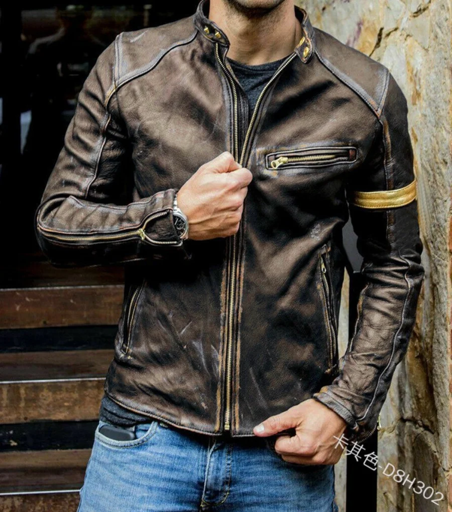 New 2023 autumn and winter men\'s leather jacket fashion men\'s juvenile stand-up collar men\'s motorcycle leather jacket for men