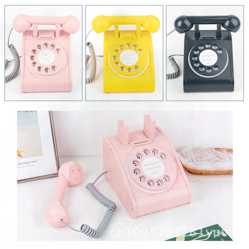 Wooden Simulation Telephone Play House for Kids Early Education Parent-Child Interaction Toy Blue/Pink/Red Natural Wood Color