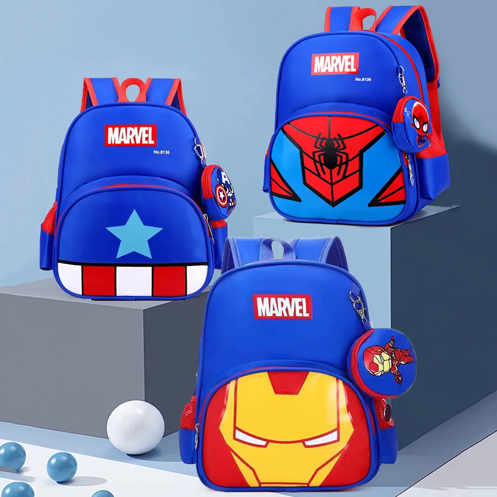 Iron Man Spiderman Captain America Children Schoolbag Marvel Periphery Anime School Bag Satchel With Pendant Bag Purse Backpacks