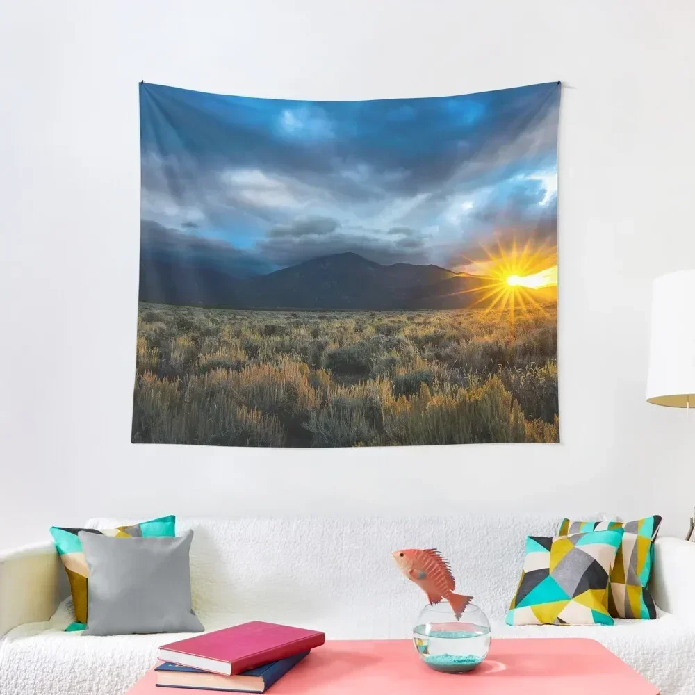 

Taos Twinkle - Sun Peeks Over Mountain at Sunrise in Taos, New Mexico Tapestry Decorative Wall Mural Wall Decor Hanging Tapestry