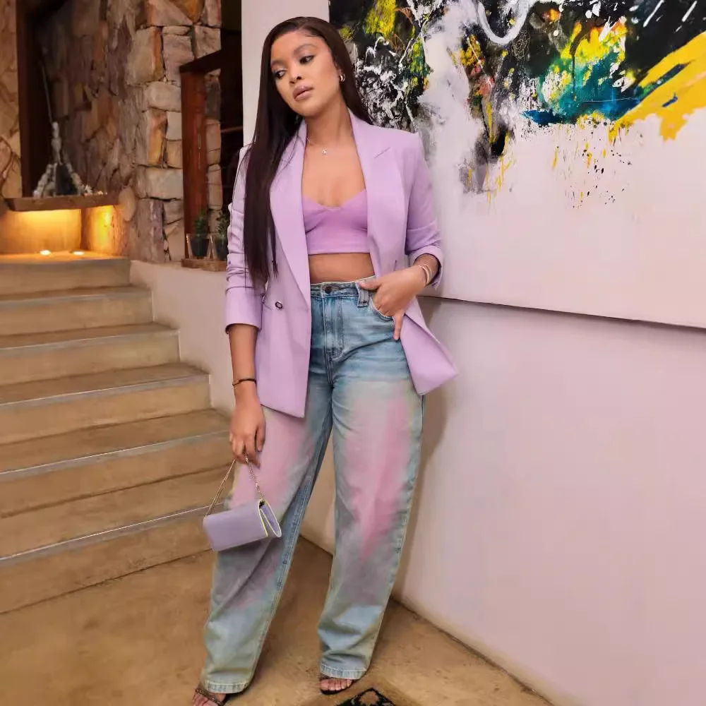 Straight Jeans Women Painted Denim Pants Mid Waist Distressed Floor Length Washed Vintage Denims Trousers Streetwear 2026