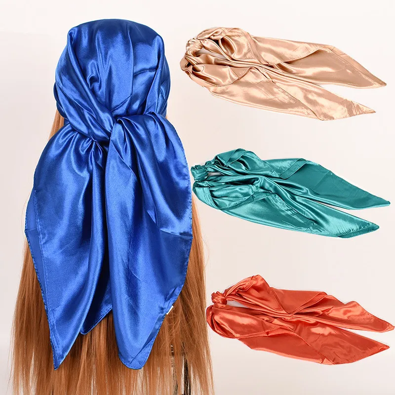Luxuriöse Seidenschals für Damen, quadratische Satin-Hijabs, schlichte Kopftücher, Schals, Wickeltücher, Kopftücher für Frauen, islamische Bandanas