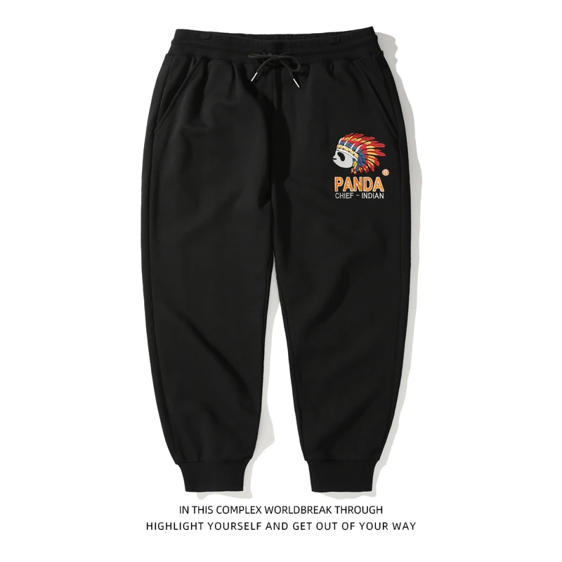 

Indian Panda Original Embroidery Pure Cotton Casual Sweatpants Men Women Couples Match Thickened Loose Long Pants Autumn Winter