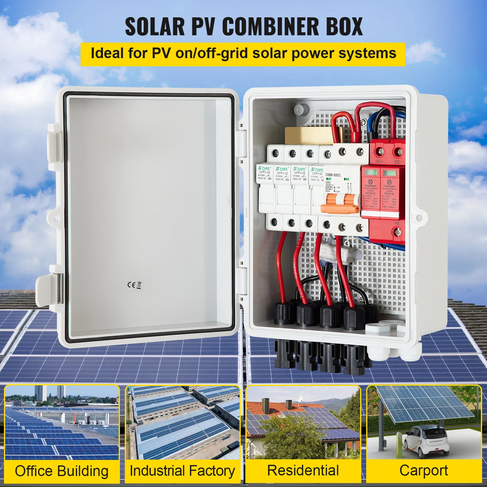 Imagem -02 - Vevor pv Combinador Caixa Cordas Cordas Ip65 à Prova Impermeável Água Proteção contra Raios Interruptor para Ligar Desligar Sistema de Painel Solar da Grade