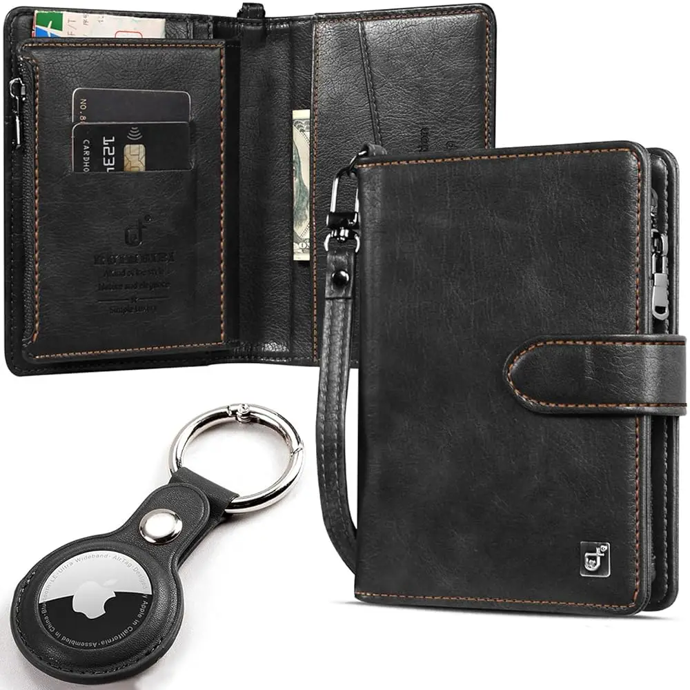 

AirTag Passport Wallet with AirTag Holder and Wristband, RFID Vaccine Card Holder Combo with AirTag Luggage Keychain, Travel