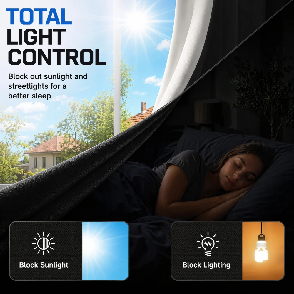 95-98% Blackout Curtain DIY Portable Travel Removable Blocking Darkest Window Film Cloth Self-adhesive Window Shades
