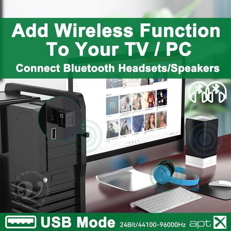 USB Optical Wireless Bluetooth 5.4 Transmitter 2 in 1 Audio Adapter Low Lantency For TV PC PS3/PS4/Xbox Wireless Audio Adapter