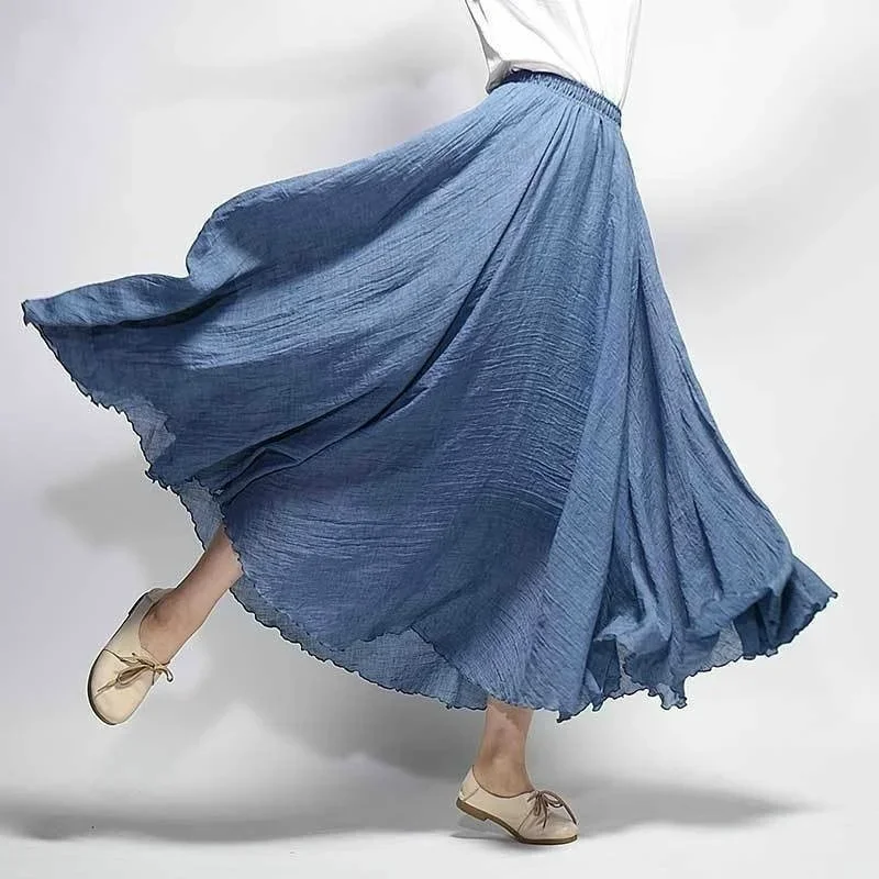 

14 Colors A-Line Linen Skirt Ladies Clothing Linen Maxi Skirt Pleated Vintage Boho Maxi Long Casual Beach Skirt Empire 2024