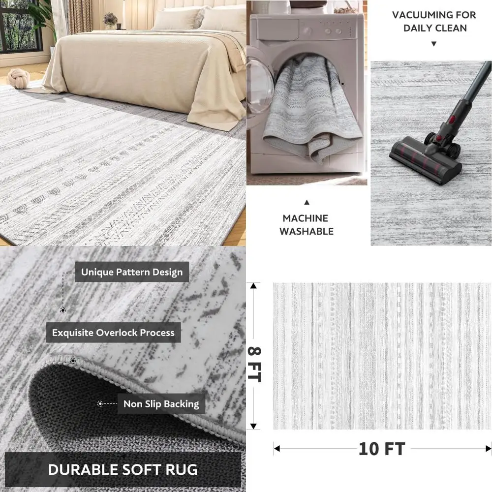 

8x10 Area Rugs for Living Room Machine Washable Rug Distressed Indoor Carpet Neutral Moroccan Boho Rug Ultra Soft Area Rug for B