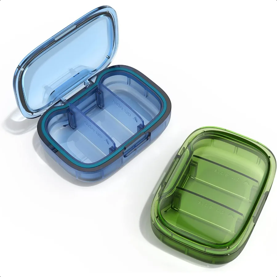 2er-Pack kleine Pillendose mit 3 Fächern, feuchtigkeitsbeständig, Reise-Organizer für Taschen, Geldbörsen, täglich, tragbar, Medikamenten-Vitaminbehälter