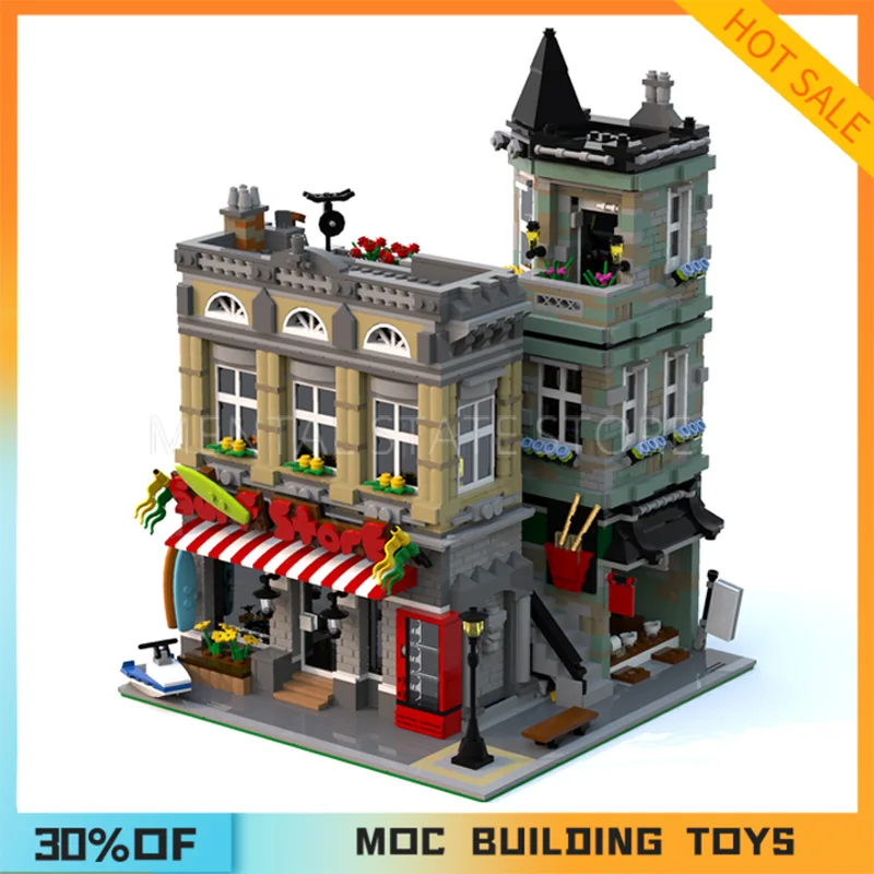 NEW 4017PCS Customized MOC Surf Store Corner Building Blocks Technology Bricks DIY Creative Assembly Education Toys Holiday Gift