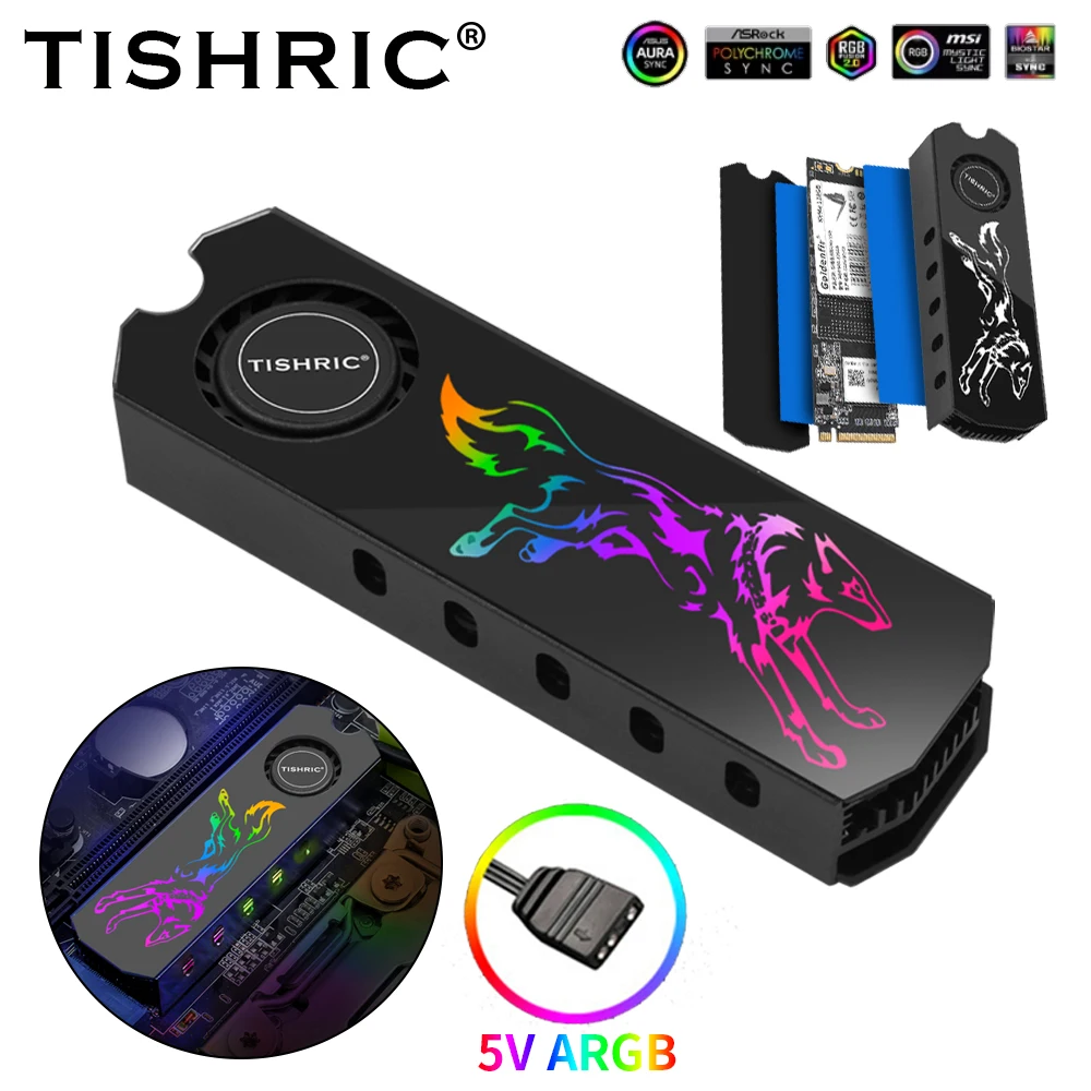 TISHRIC-Ventilador de alumínio disco rígido, M2, 2280, ARGB, SSD, disco rígido, calor, almofada condutora, refrigeração eficiente de discos rígidos, 5V, 3Pin