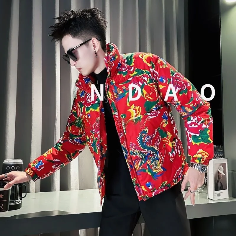 

North East Big Flower Men's Cotton Jaet Winter Thiened Youth ort Sle Warm Casual Outerwear 2025 New Faion