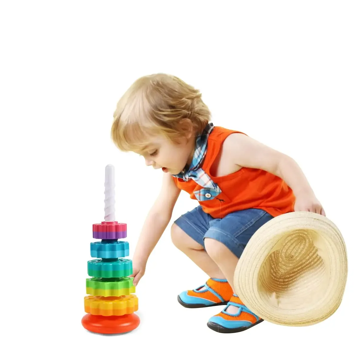 Montessori Rotating Rainbow Tower Baby Stacking Puzzle Toys Safety and Environmental Protection Colored Children\'s Toys Boy Girl