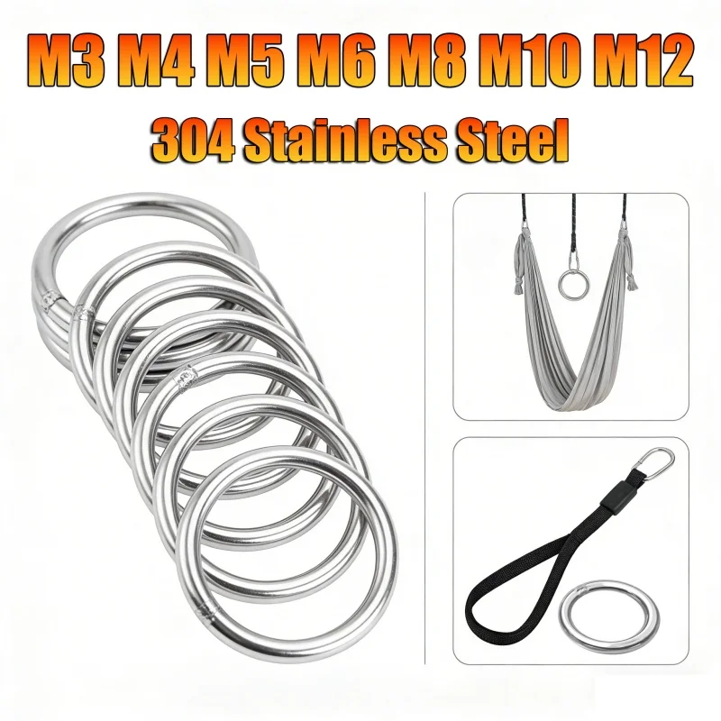 304 Stainless Steel Ring Circle O-ring Welded Suspension Ring Solid Seamless Steel Rings Hammock Yoga Connection Steel Rings