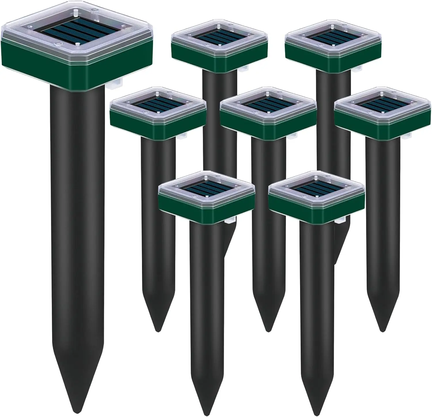 8 Pack Solar Waterproof Ultrasonic Mole Spike Repellent, Sonic Vibration Repel Gopher, Groundhog, Vole, Snake for Lawn and Home Yard Garden