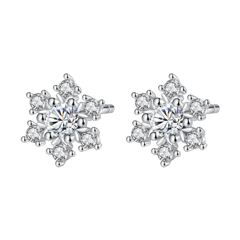 

Fashionn 925 Streling Silver Moissanite Diamond Snowflake Ear Stud Silver Piercing Earring For Female Girlfriend Birthday Gift