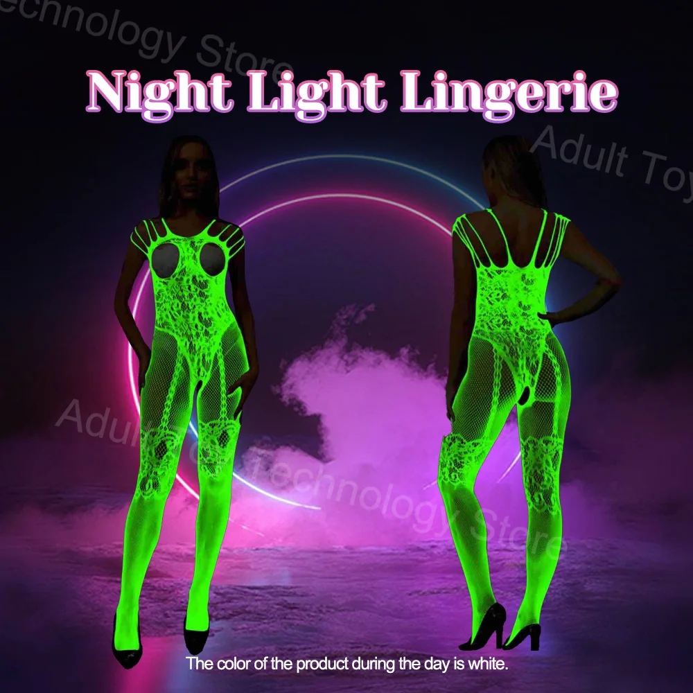 

Светящееся боди для ночного клуба для женщин, ночная рубашка с прозрачным вырезом и подвязкой для ног, ажурный ночник, эротическое белье, сетчатое боди