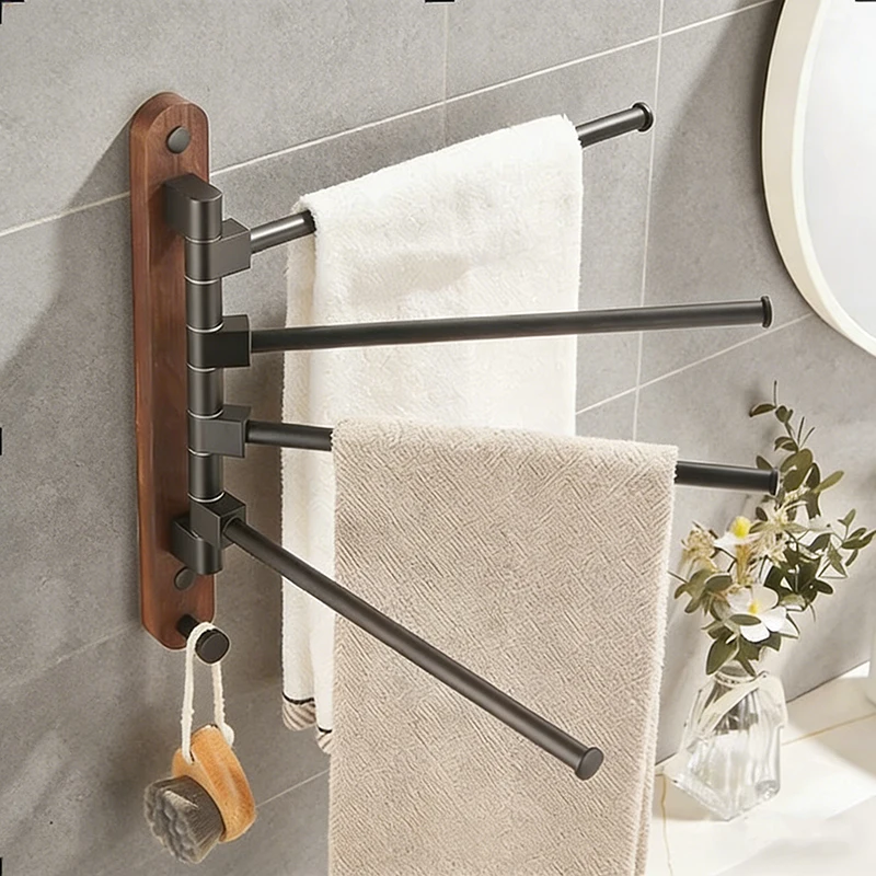 

Настенный вращающийся держатель для полотенец с полкой для хранения, туалетная полка из массива ореха для ванной комнаты, компактный органайзер