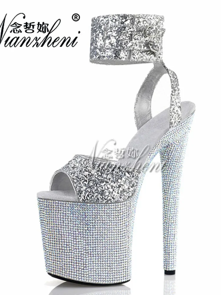 

Elegant 20cm Rhinestone Gladiator Gothic Platform Peep Toe High Heels for Stage Nightclub Catwalk Strip Pole Dance Full Dress El