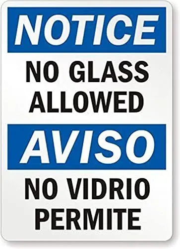 Notice No Glass Allowed Aviso No Vidrio Permite Wall Poster Tin Sign Vintage BBQ Restaurant Dinner Room Cafe Shop Decor