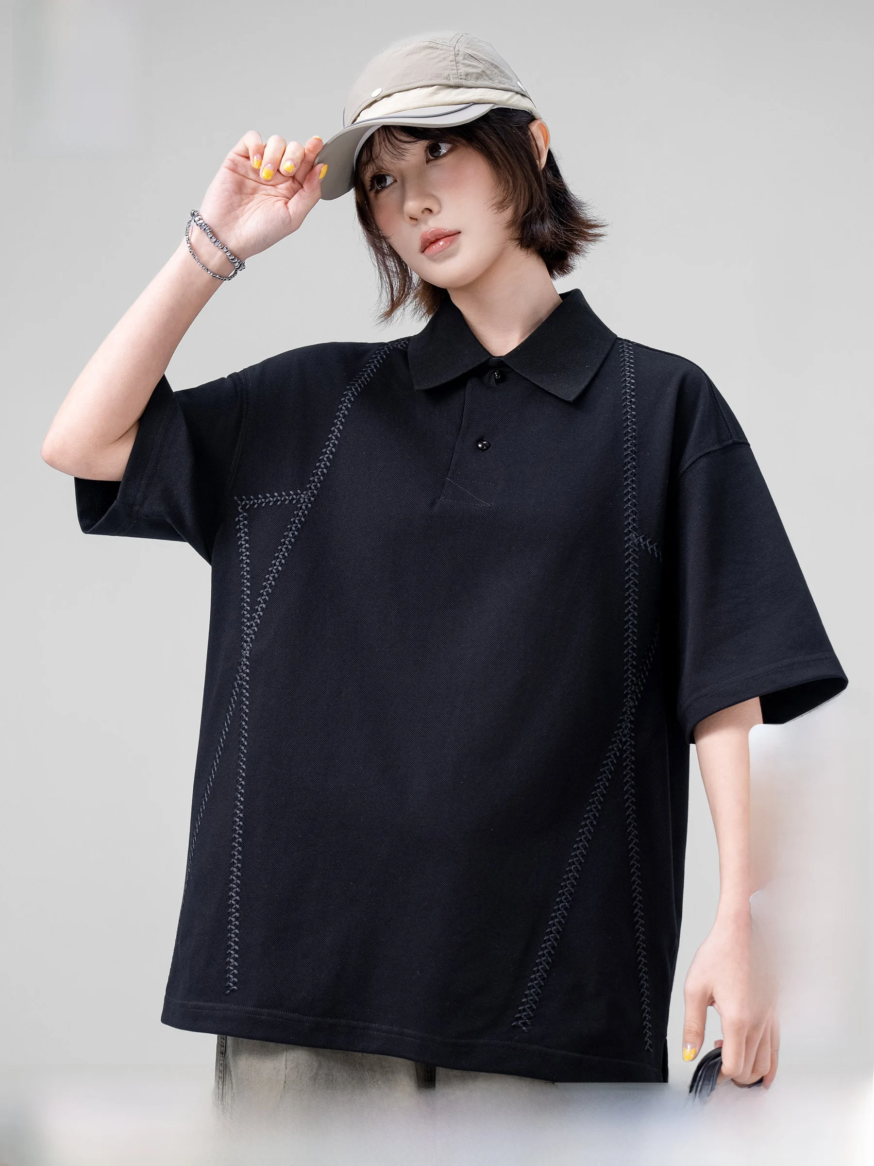 AOGZ HUSS Thread Summer Design  Shirt Loose Casual Short Sleeve Five-Quarter Sleeve Men's Women's New Style Cotton T-Shirt