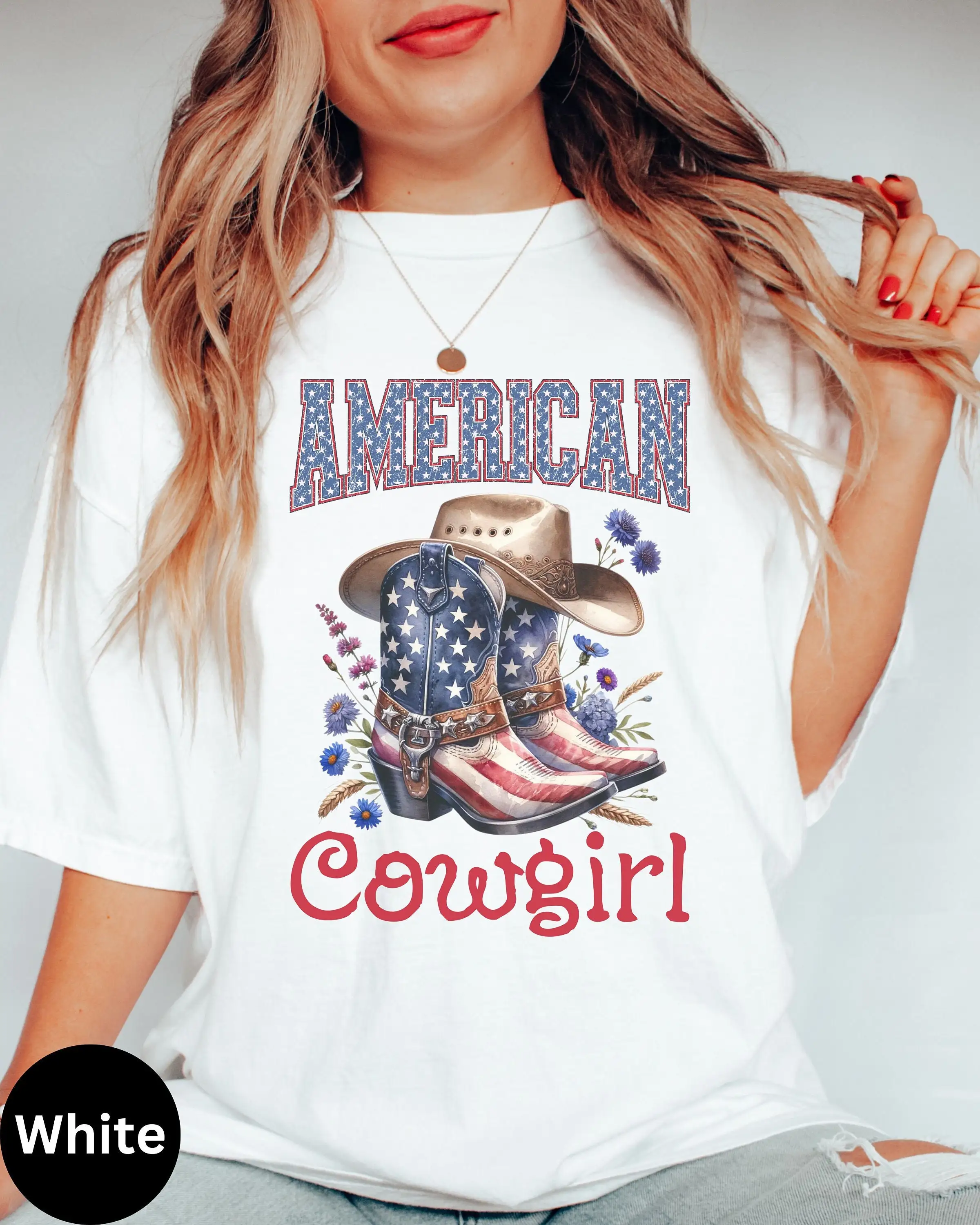 Camiseta Retro de gran tamaño para vaquera americana, camiseta occidental, Patriota, 4 de julio, estrellas y rayas, lazo, Coqueta americana