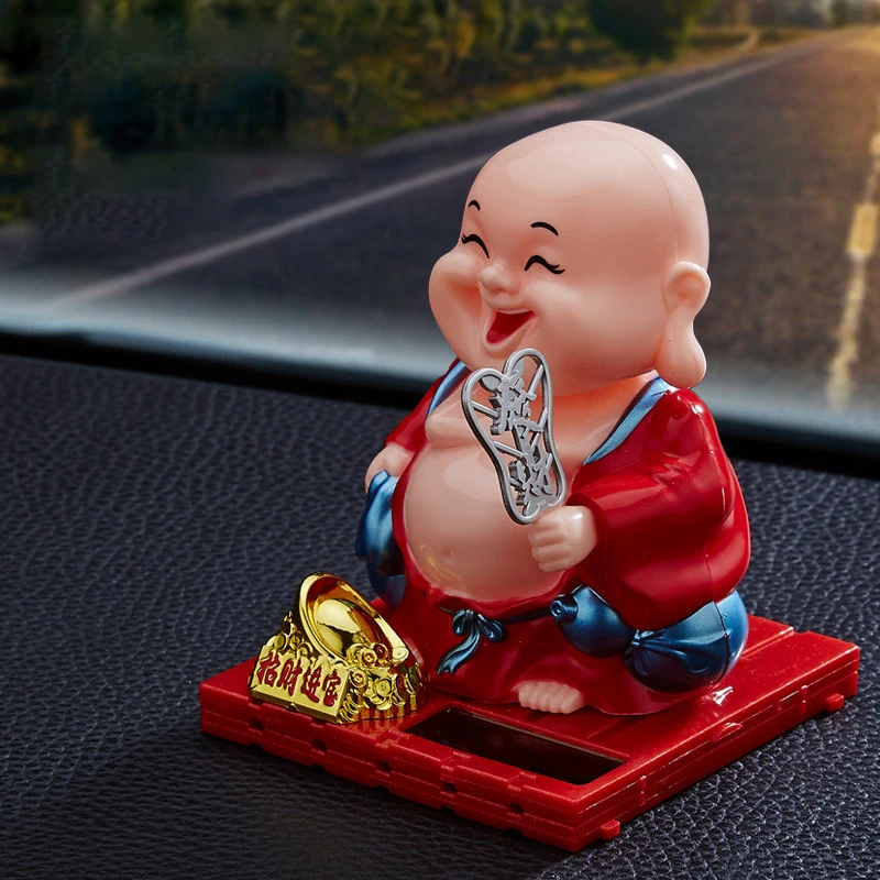 1Pcs Cute Car Ornament Solar Shake Head Little Monk Good Fortune Car Rearview Pendant