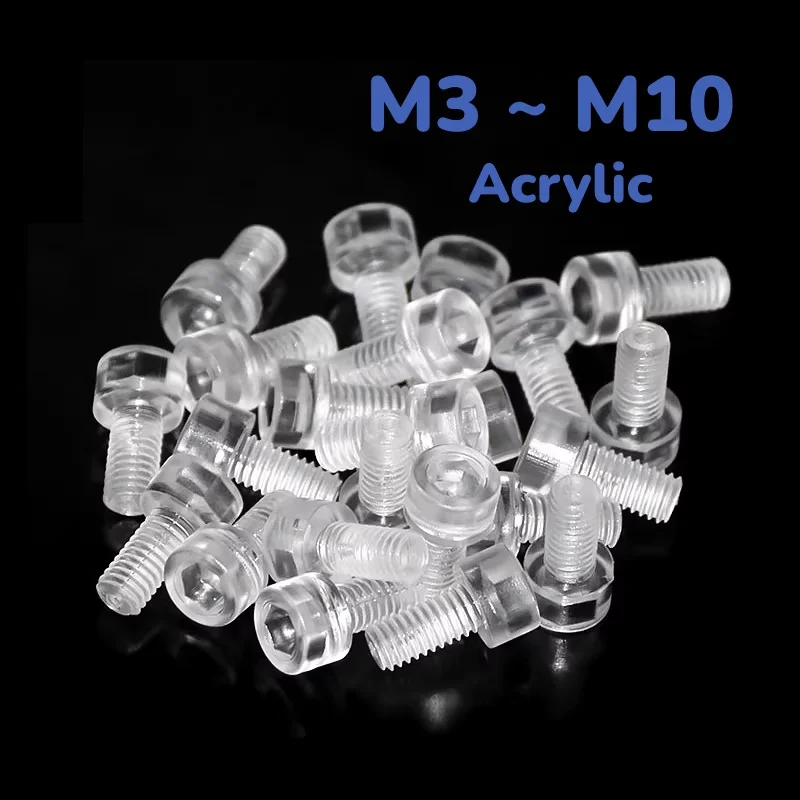 PC M3 ~ M10 Transparent Plastic Cup Socket Head Hex Screw Cylindrical Allen Key Head Insulated Acrylic Bolt Length 6~50 mm